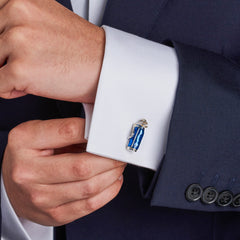 Sterling Silver Blue Golf Bag Cufflinks