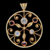 18ct Yellow Gold Pendant with Diamonds & Garnets