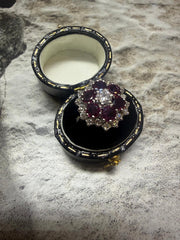 18ct white gold 3-tier diamond and ruby cluster ring