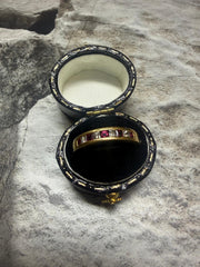 18ct yellow gold 9-stone ruby and diamond half eternity ring