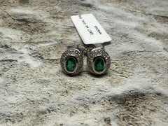 18ct white gold oval emerald and diamond cluster earrings