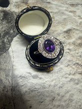 Platinum amethyst and diamond cluster ring in "Art Deco" style