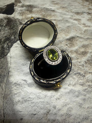 Platinum Peridot and diamond cluster ring