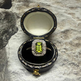 "Art Deco" Platinum Peridot & Diamond cluster ring