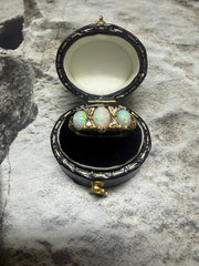 18ct yellow gold 3-stone opal and diamond ring