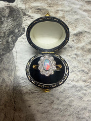 18ct yellow gold opal and diamond cluster ring