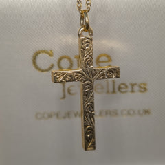 9ct yellow gold Cross Pendant w/ fine chain