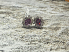 18ct white gold ruby and diamond cluster earrings