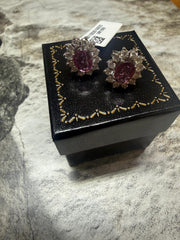 18ct white gold ruby and diamond cluster earrings