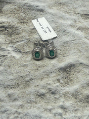 18ct white gold oval emerald and diamond cluster earrings