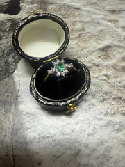 18ct yellow gold emerald and diamond cluster ring