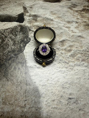 Platinum amethyst and diamond cluster ring in "Art Deco" style
