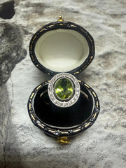 Platinum Peridot and diamond cluster ring