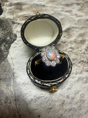 18ct yellow gold opal and diamond cluster ring