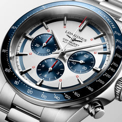Longines Conquest Chronograph 42mm - Silver Matt With Blue Counters dial