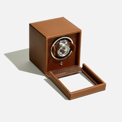 WOLF 'Cub' Single Watch Winder - Cognac Pebble