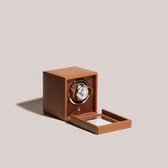 WOLF 'Cub' Single Watch Winder - Cognac Pebble